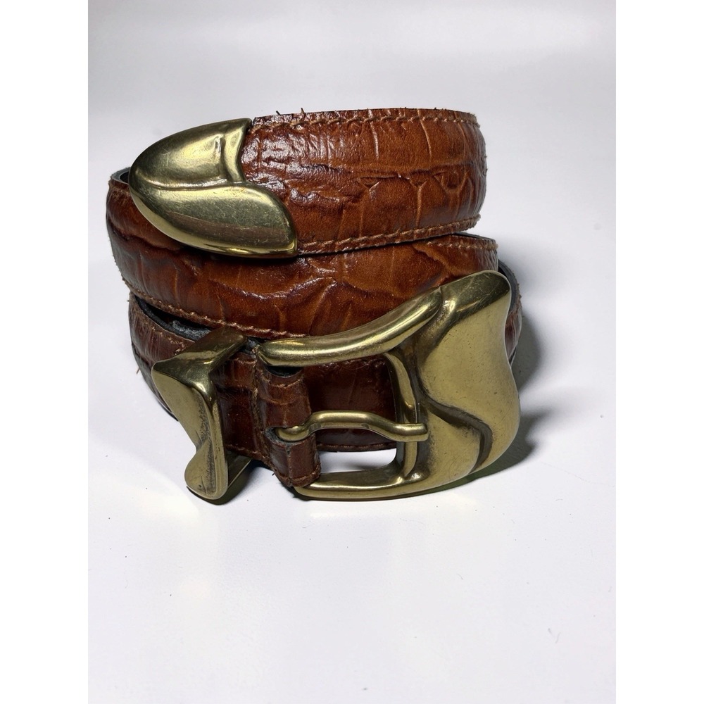 VTG Milos Brown Leather belt Women's Size L Made in Italy Solid Brass Lk Nw